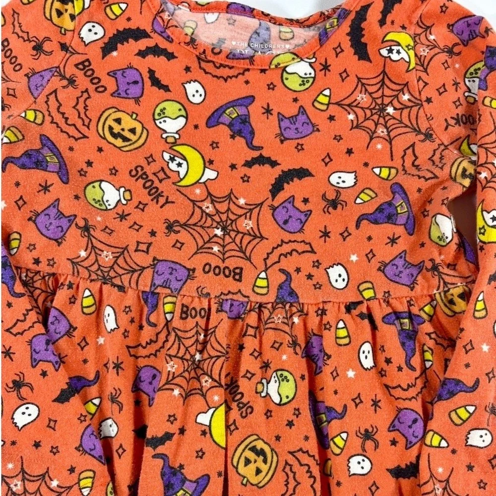 Children's Place Halloween Dress Spooky Pumpkin Print Long Sleeve Orange 4T